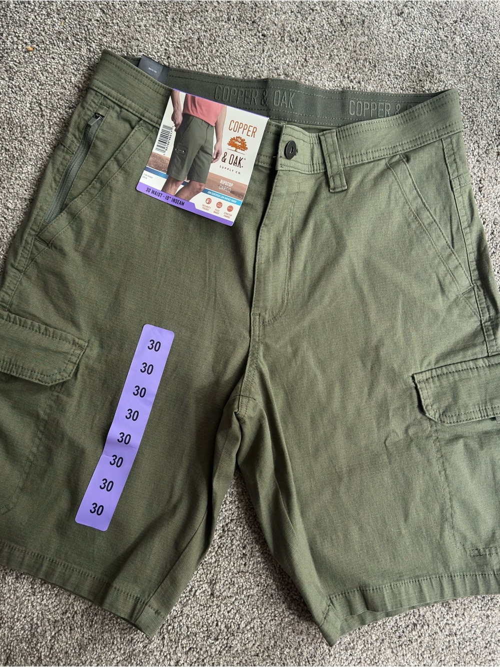 Copper & Oak Supply Co Mens Ripstop Cargo Shorts Size 32 Green